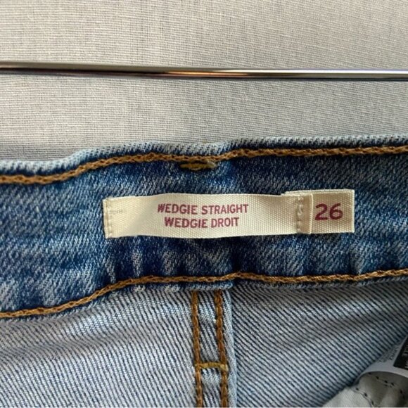 Levi’s wedgie straight fringe distressed denim jeans Sz 26 - Picture 10 of 11
